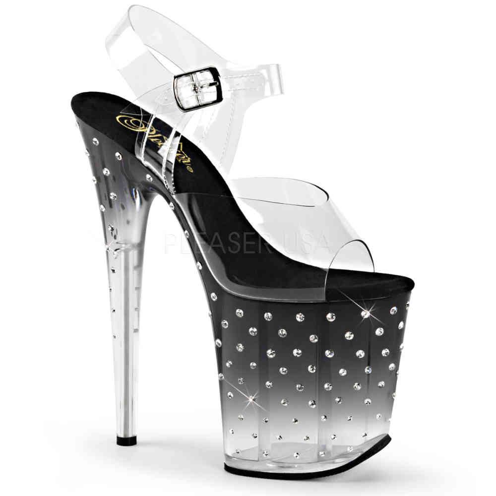 Pleaser - STARDUST808T Sandale à bride à la cheville, Pole dance chaussures - Chaussures de pole dance - Noir/Blanc Product image